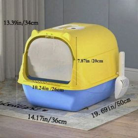 Fully Enclosed Cat Litter Box With Hood And Handle Durable With Flap On Front (Option: HAND YELLOW)