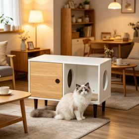 Wooden Cat House (Option: White)