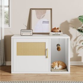 Cat Litter Box Cabinet Multifunctional White Modern Cat House Washroom End Table For Bedroom Living Room (Option: Default)
