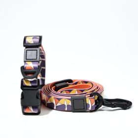 Trendy Printed PVC Dog Leash & Collar Set, Waterproof Durable Pet Lead with Unique Pattern, Adjustable for Small Medium Large Dogs (Pattern: Purple Geometric Fan, size: M)