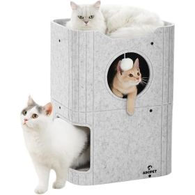 ABCPET Cat House  Indoor Felt Cat Bed  Scratch-Resistant Kitten Cube With Hanging Ball Light Gray,Pickup Only (Option: Light Gray)
